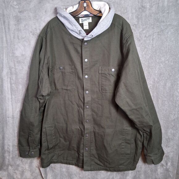 Duluth Fire Hose Jacket Sz 2XLT Flannel Lined Hooded Olive Green Limber Jac NWOT - Picture 1 of 6